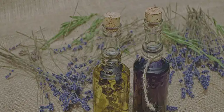 Aromatherapy bottles on table